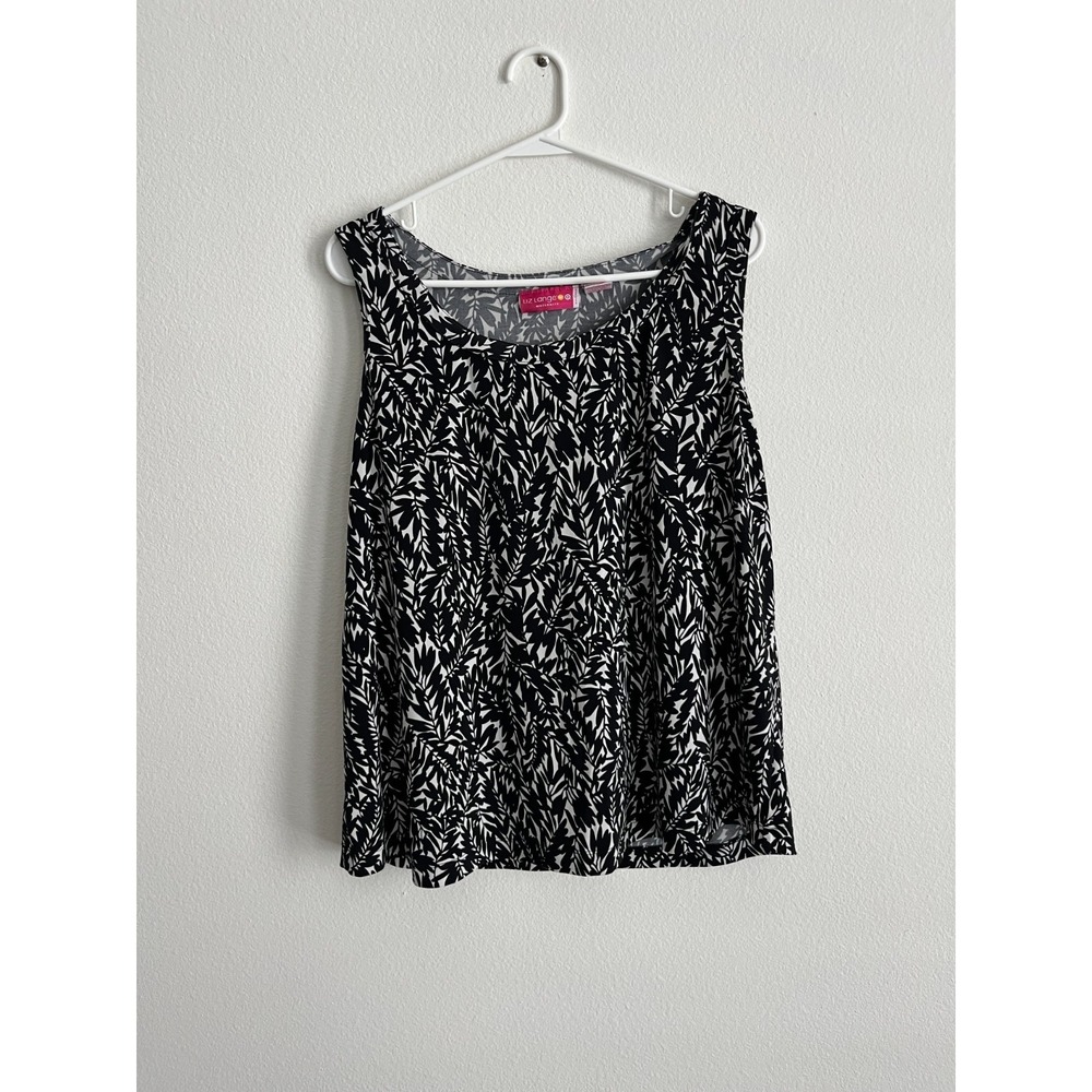 Liz Lange Maternity Blouse Top Women L Black White Stretch Leaf Print Sleeveless